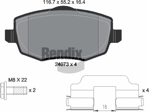 BENDIX Braking BPD1523 - Комплект спирачно феродо, дискови спирачки vvparts.bg