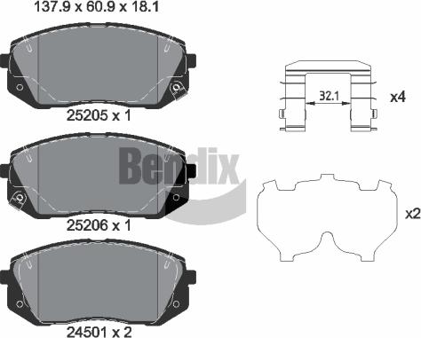 BENDIX Braking BPD1605 - Комплект спирачно феродо, дискови спирачки vvparts.bg