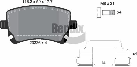 BENDIX Braking BPD1613 - Комплект спирачно феродо, дискови спирачки vvparts.bg