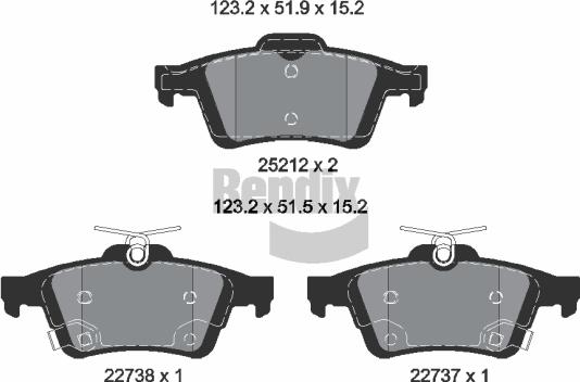 BENDIX Braking BPD1626 - Комплект спирачно феродо, дискови спирачки vvparts.bg