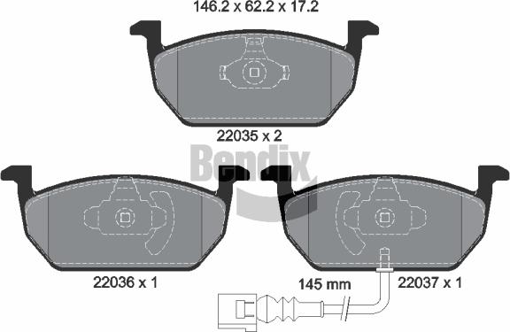 BENDIX Braking BPD1092 - Комплект спирачно феродо, дискови спирачки vvparts.bg