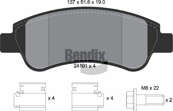 BENDIX Braking BPD1041 - Комплект спирачно феродо, дискови спирачки vvparts.bg