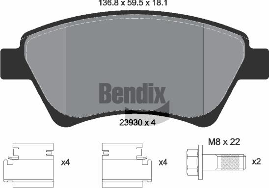 BENDIX Braking BPD1064 - Комплект спирачно феродо, дискови спирачки vvparts.bg
