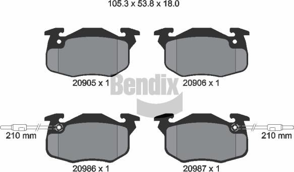 BENDIX Braking BPD1063 - Комплект спирачно феродо, дискови спирачки vvparts.bg