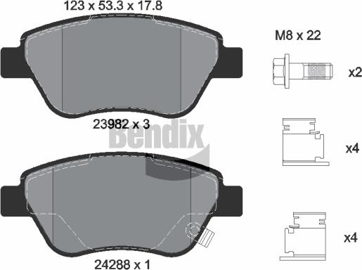 BENDIX Braking BPD1019 - Комплект спирачно феродо, дискови спирачки vvparts.bg