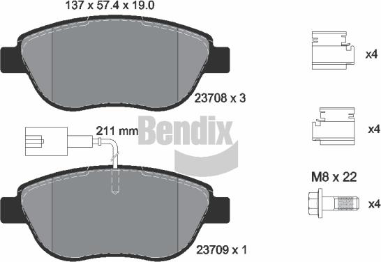 BENDIX Braking BPD1039 - Комплект спирачно феродо, дискови спирачки vvparts.bg