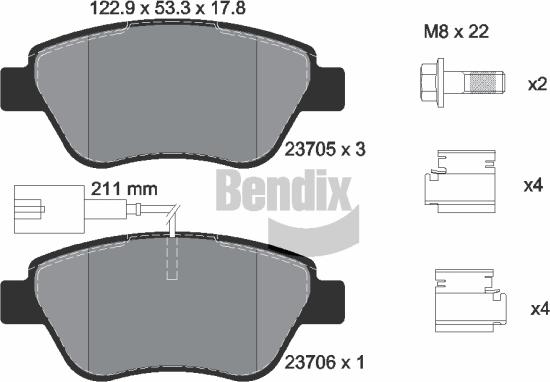BENDIX Braking BPD1028 - Комплект спирачно феродо, дискови спирачки vvparts.bg