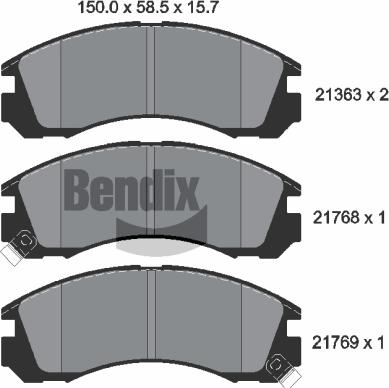 BENDIX Braking BPD1195 - Комплект спирачно феродо, дискови спирачки vvparts.bg