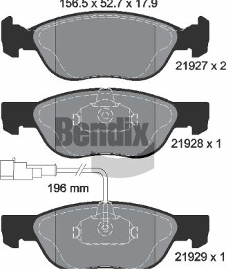 BENDIX Braking BPD1160 - Комплект спирачно феродо, дискови спирачки vvparts.bg