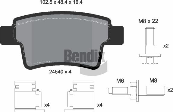 BENDIX Braking BPD1102 - Комплект спирачно феродо, дискови спирачки vvparts.bg