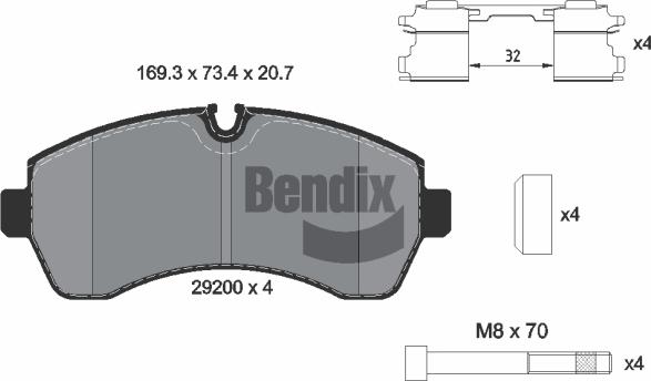 BENDIX Braking BPD1110 - Комплект спирачно феродо, дискови спирачки vvparts.bg