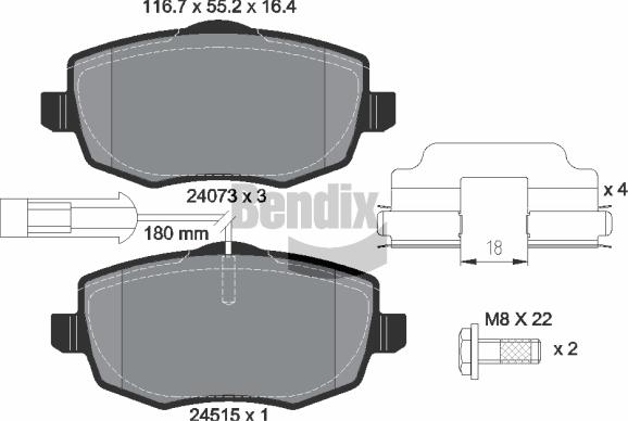 BENDIX Braking BPD1187 - Комплект спирачно феродо, дискови спирачки vvparts.bg