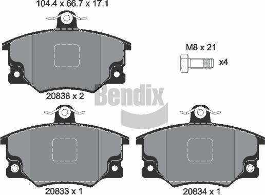 BENDIX Braking BPD1391 - Комплект спирачно феродо, дискови спирачки vvparts.bg