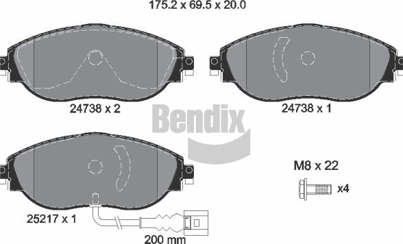 BENDIX Braking BPD1302 - Комплект спирачно феродо, дискови спирачки vvparts.bg