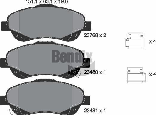 BENDIX Braking BPD1319 - Комплект спирачно феродо, дискови спирачки vvparts.bg