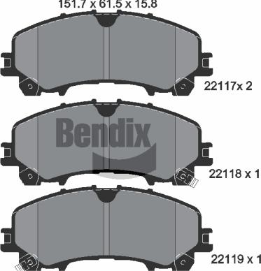 BENDIX Braking BPD1313 - Комплект спирачно феродо, дискови спирачки vvparts.bg