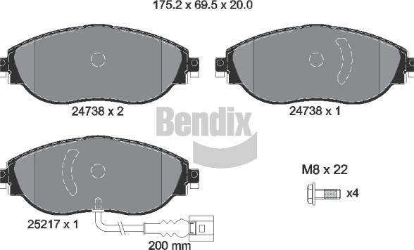 BENDIX Braking BPD1333 - Комплект спирачно феродо, дискови спирачки vvparts.bg