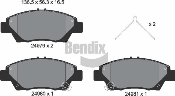 BENDIX Braking BPD1326 - Комплект спирачно феродо, дискови спирачки vvparts.bg