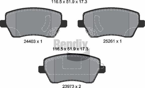 BENDIX Braking BPD1264 - Комплект спирачно феродо, дискови спирачки vvparts.bg