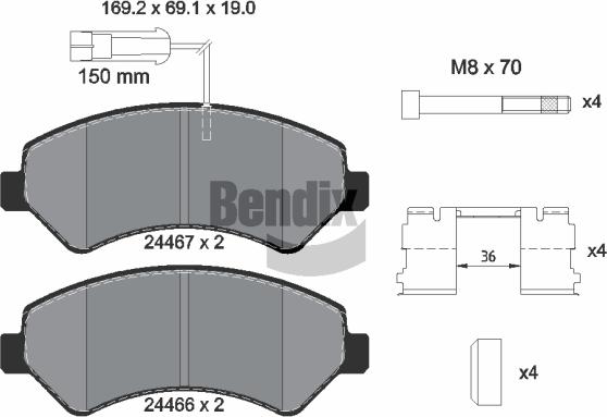 BENDIX Braking BPD1206 - Комплект спирачно феродо, дискови спирачки vvparts.bg