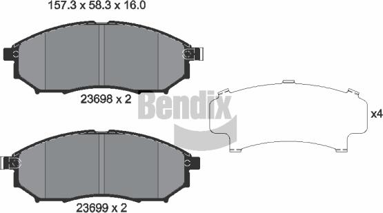 BENDIX Braking BPD1215 - Комплект спирачно феродо, дискови спирачки vvparts.bg