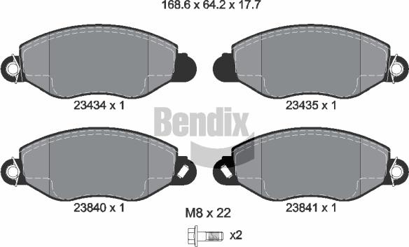 BENDIX Braking BPD1231 - Комплект спирачно феродо, дискови спирачки vvparts.bg