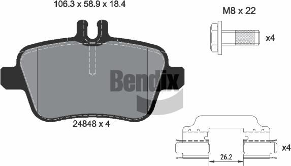 BENDIX Braking BPD2454 - Комплект спирачно феродо, дискови спирачки vvparts.bg