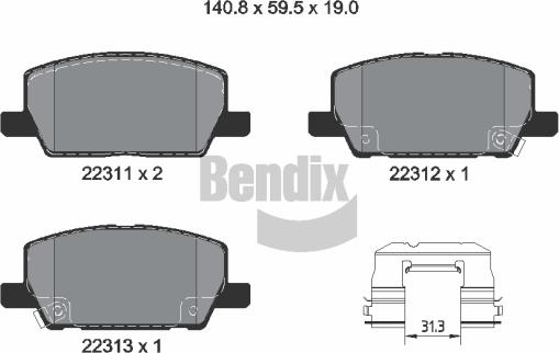 BENDIX Braking BPD2452 - Комплект спирачно феродо, дискови спирачки vvparts.bg