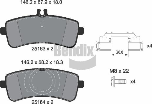 BENDIX Braking BPD2468 - Комплект спирачно феродо, дискови спирачки vvparts.bg