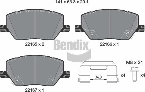 BENDIX Braking BPD2485 - Комплект спирачно феродо, дискови спирачки vvparts.bg