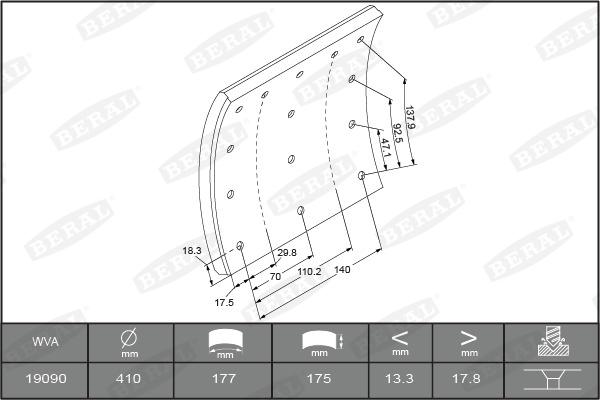 Beral 1909018300016278 - Комплект феродо за накладки, барабанни спирачки vvparts.bg