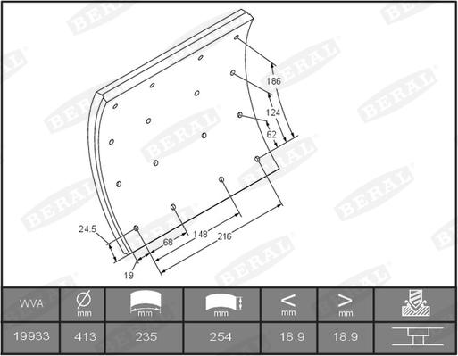 Beral KBL19933.0-1660 - Комплект феродо за накладки, барабанни спирачки vvparts.bg