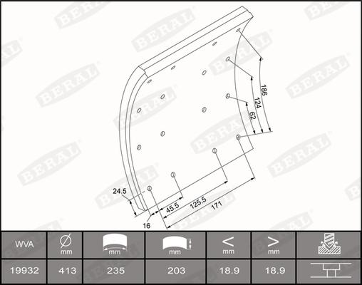 Beral KBL19932.0-1660 - Комплект феродо за накладки, барабанни спирачки vvparts.bg