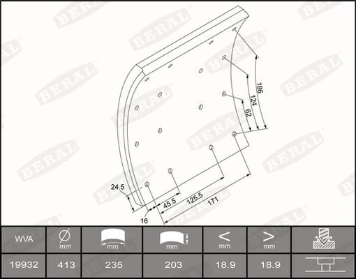 Beral KBL19932.0-1637 - Комплект феродо за накладки, барабанни спирачки vvparts.bg