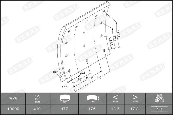 Beral KBL19090.0-1627 - Комплект феродо за накладки, барабанни спирачки vvparts.bg