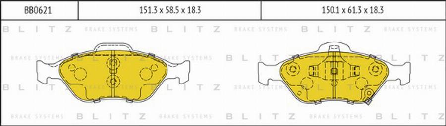 Blitz BB0621 - Комплект спирачно феродо, дискови спирачки vvparts.bg