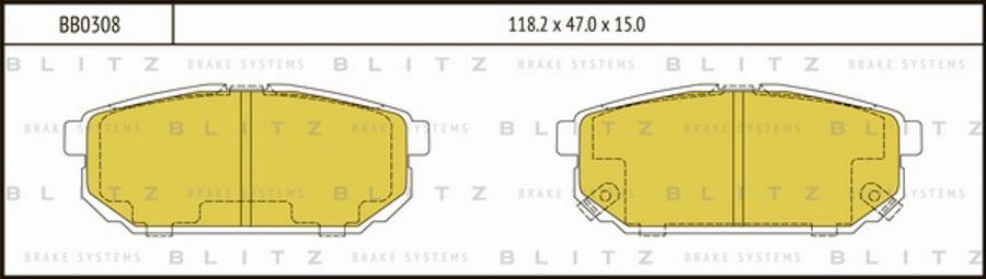 Blitz BB0308 - Комплект спирачно феродо, дискови спирачки vvparts.bg