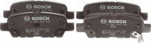 BOSCH 0 986 494 929 - Комплект спирачно феродо, дискови спирачки vvparts.bg