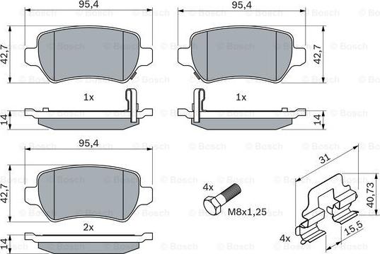 BOSCH 0 986 494 654 - Комплект спирачно феродо, дискови спирачки vvparts.bg