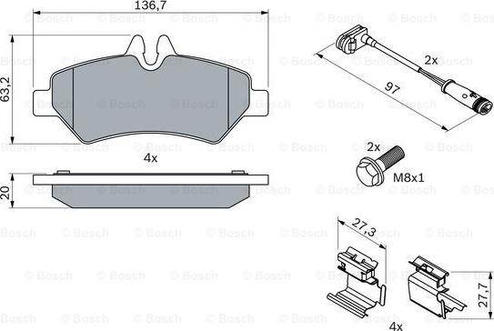 BOSCH 0 986 494 601 - Комплект спирачно феродо, дискови спирачки vvparts.bg