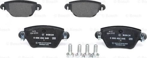 BOSCH 0 986 494 046 - Комплект спирачно феродо, дискови спирачки vvparts.bg