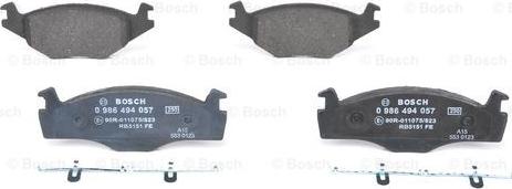 BOSCH 0 986 494 057 - Комплект спирачно феродо, дискови спирачки vvparts.bg