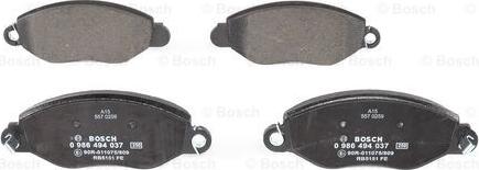 BOSCH 0 986 494 037 - Комплект спирачно феродо, дискови спирачки vvparts.bg