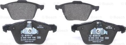 BOSCH 0 986 494 158 - Комплект спирачно феродо, дискови спирачки vvparts.bg