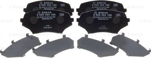 BOSCH 0 986 494 188 - Комплект спирачно феродо, дискови спирачки vvparts.bg