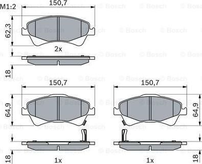 BOSCH 0 986 494 187 - Комплект спирачно феродо, дискови спирачки vvparts.bg