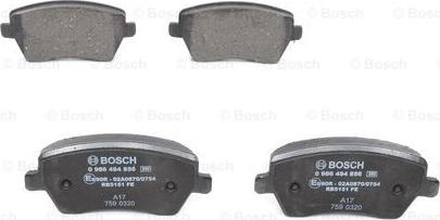 BOSCH 0 986 494 856 - Комплект спирачно феродо, дискови спирачки vvparts.bg