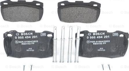 BOSCH 0 986 494 291 - Комплект спирачно феродо, дискови спирачки vvparts.bg