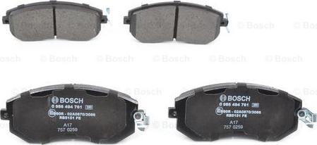 BOSCH 0 986 494 761 - Комплект спирачно феродо, дискови спирачки vvparts.bg