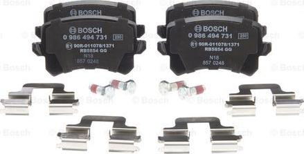 BOSCH 0 986 494 731 - Комплект спирачно феродо, дискови спирачки vvparts.bg